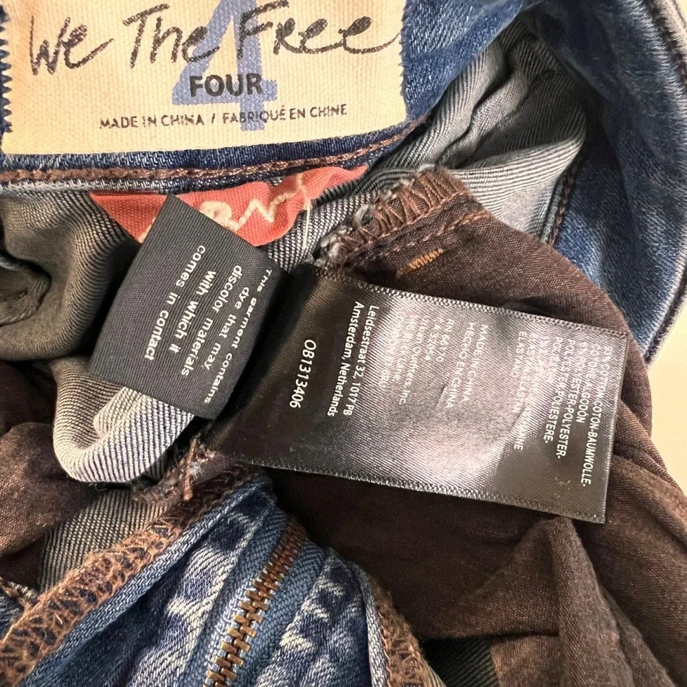 We The Free People Denim Jumpsuit Size 4 Flare Raw Hem Western Boho Hippie